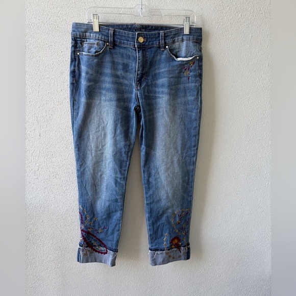 White House Black Market Slim Crop Jeans Size 10 Embroidered Casual Stretch Cuff - Picture 3 of 16